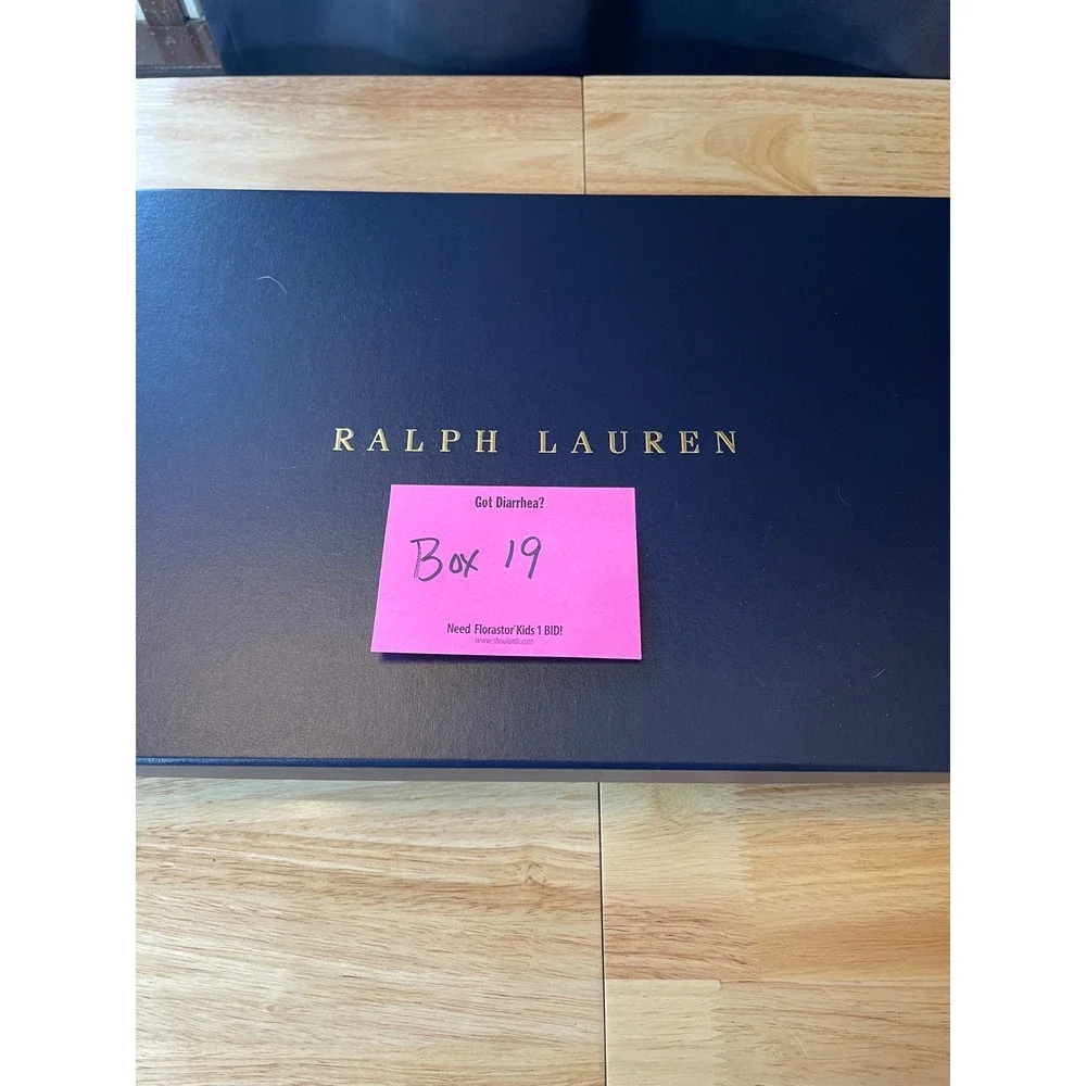 Ralph Lauren Navy Blue Gold Logo Large Gift Storage Box 17x11.5x2.5 Tissue Paper